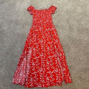 Red floral off the shoulder sundress